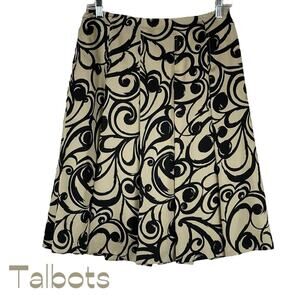 Talbots Black And Cream 100% Silk Pleated Party Event Skirt NWOT Size 4